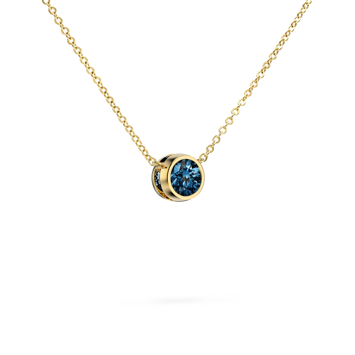 Jamestown Atlantic Blue Topaz Solitaire Necklace in 14k Gold (December)