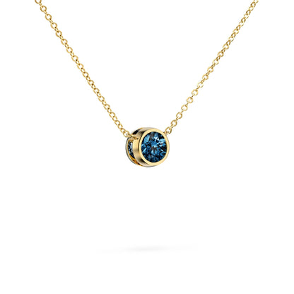 Jamestown Atlantic Blue Topaz Solitaire Necklace in 14k Gold (December)