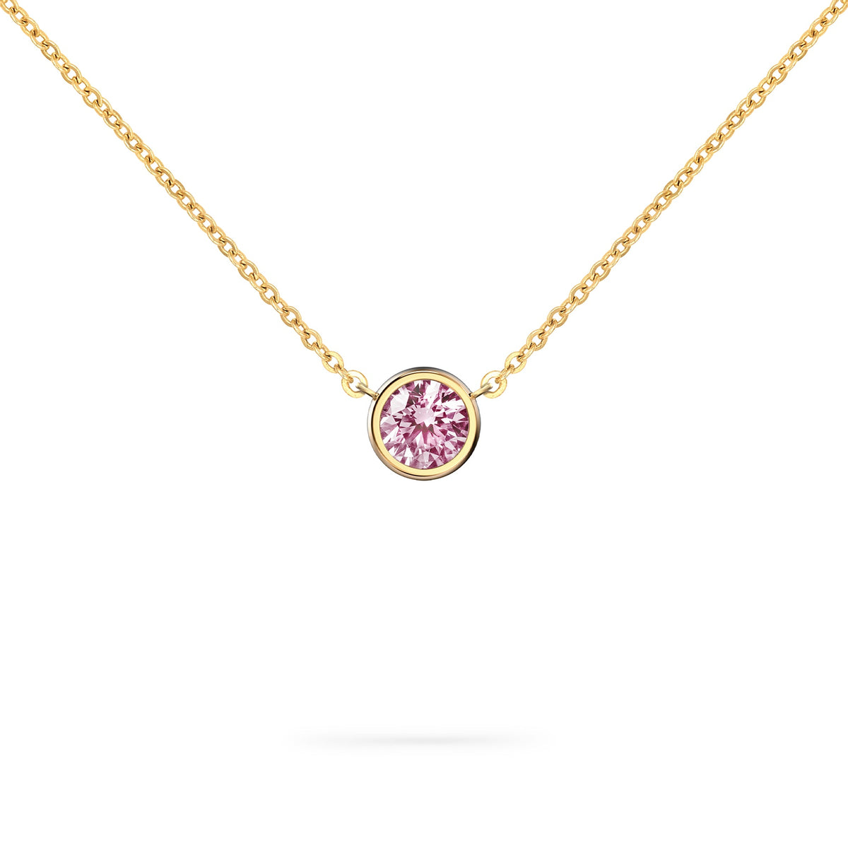 Jamestown Pink Sapphire Solitaire Necklace in 14k Gold (October)