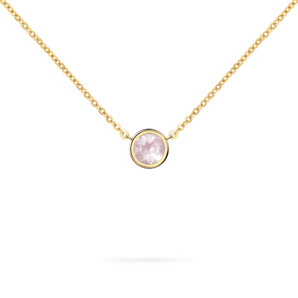 Jamestown Rose Quartz Solitaire Necklace in 14k Gold (October)
