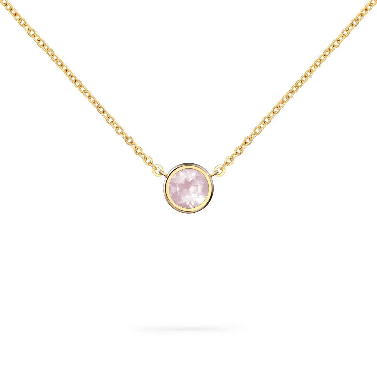 Jamestown Rose Quartz Solitaire Necklace in 14k Gold (October)