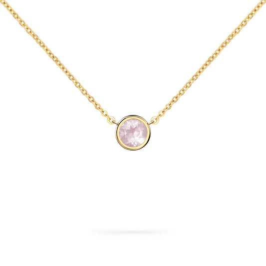 Jamestown Rose Quartz Solitaire Necklace in 14k Gold (October)