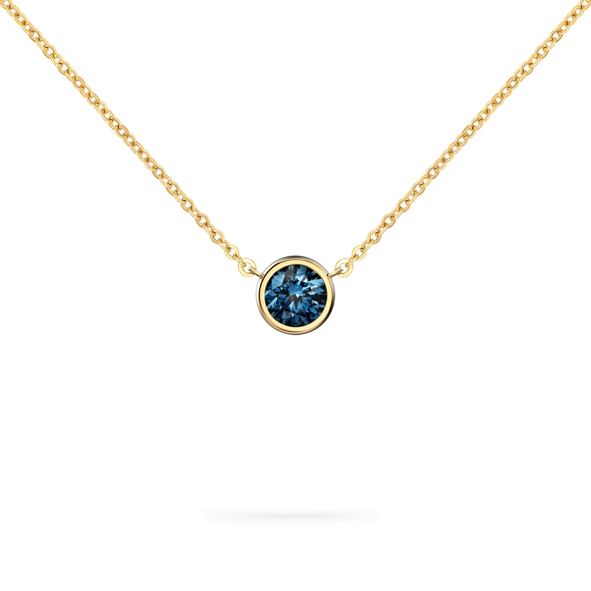 Jamestown Atlantic Blue Topaz Solitaire Necklace in 14k Gold (December)