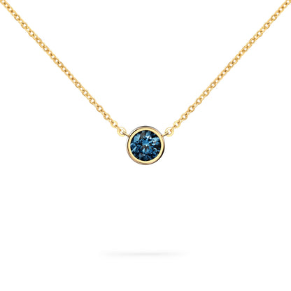 Jamestown Atlantic Blue Topaz Solitaire Necklace in 14k Gold (December)