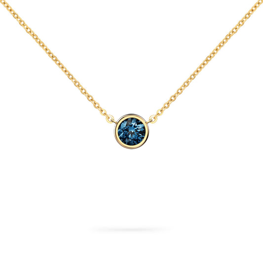 Jamestown Atlantic Blue Topaz Solitaire Necklace in 14k Gold (December)