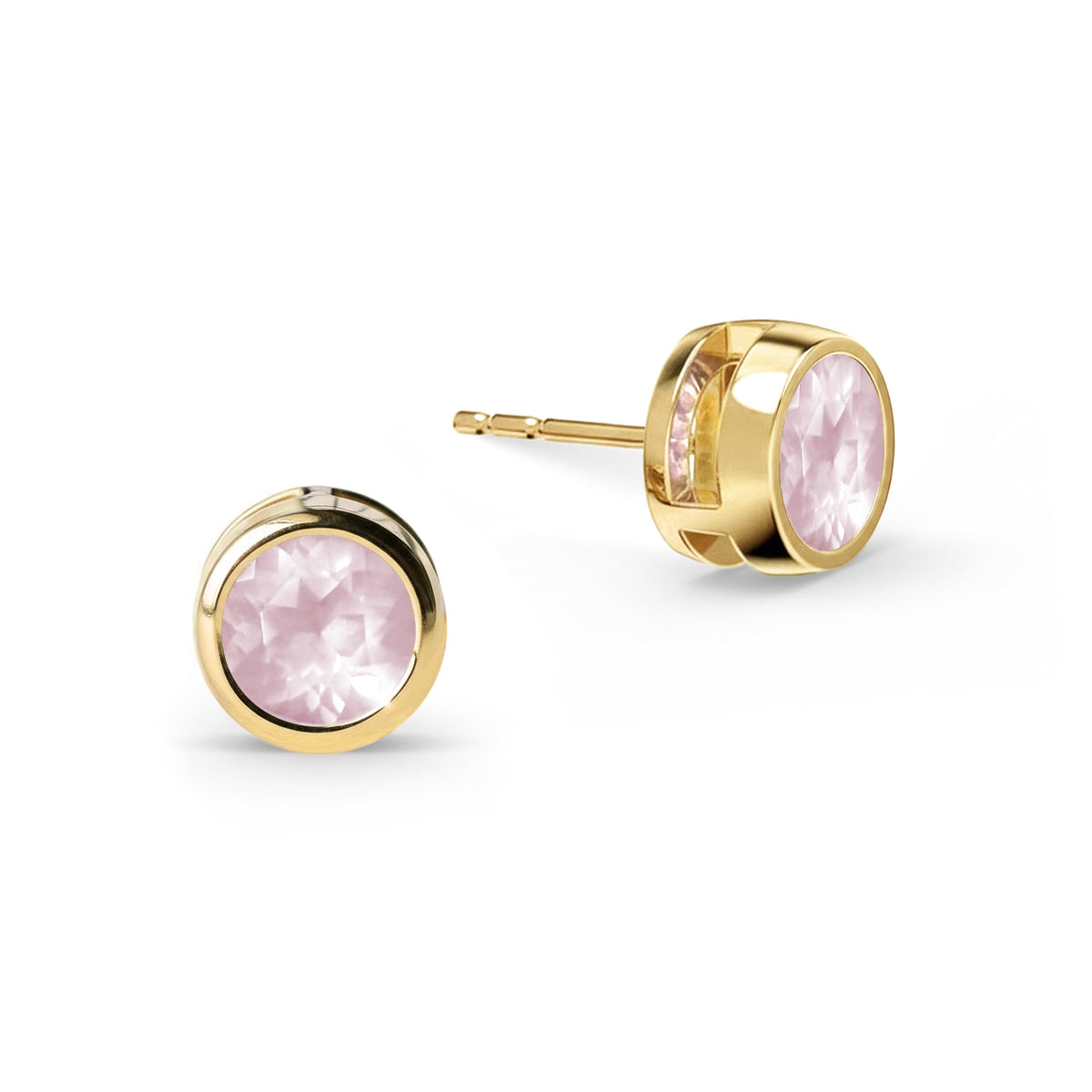 Jamestown Rose Quartz Stud Earrings in 14k Gold (October)