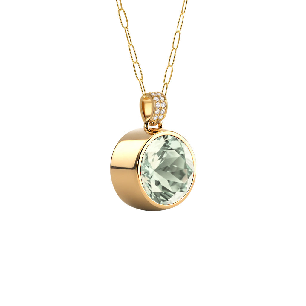 Jamestown Green Amethyst Pendant with Diamond Bail in 14k Gold (February)