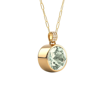 Jamestown Green Amethyst Pendant with Diamond Bail in 14k Gold (February)
