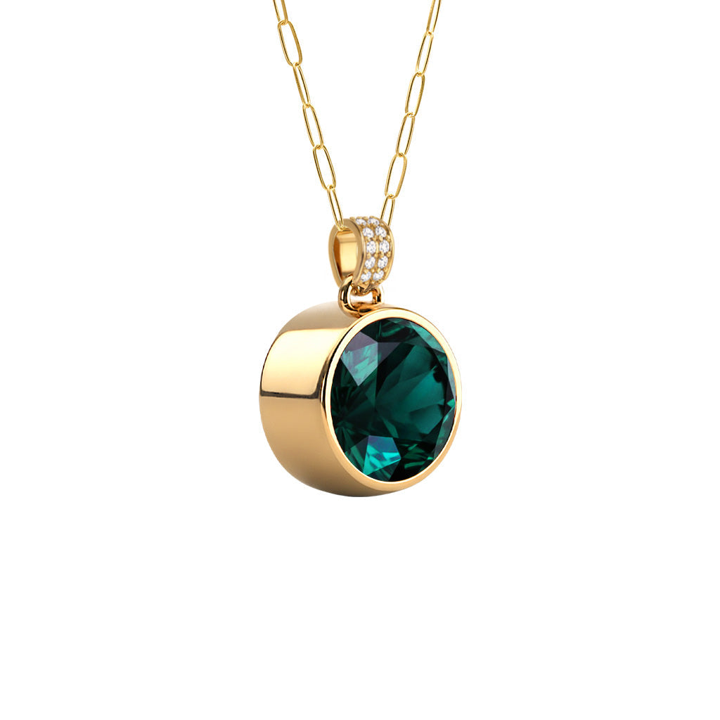 Jamestown Emerald Pendant with Diamond Bail in 14k Gold (May)