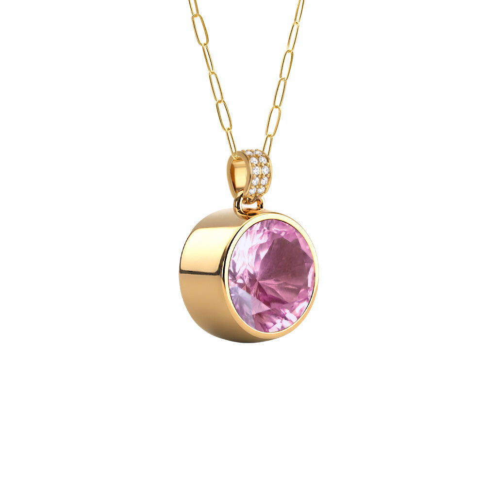 Jamestown Pink Sapphire Pendant with Diamond Bail in 14k Gold (October)