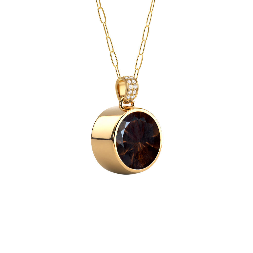 Jamestown Smoky Quartz Pendant with Diamond Bail in 14k Gold (November)