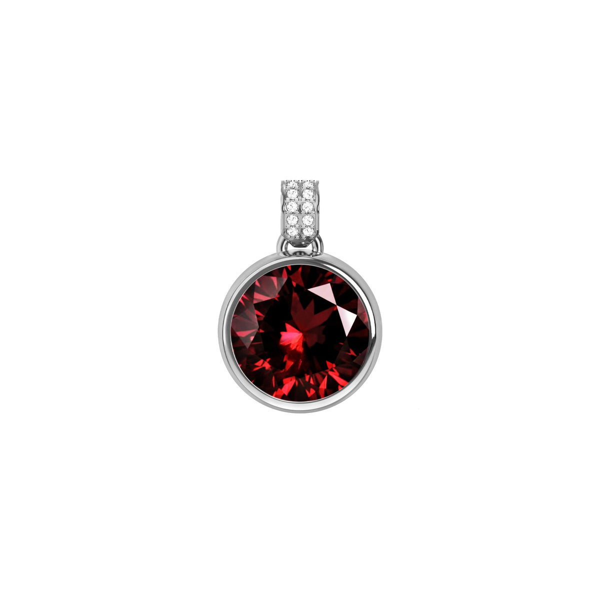 Jamestown Garnet Pendant with Diamond Bail in 14k Gold (January)