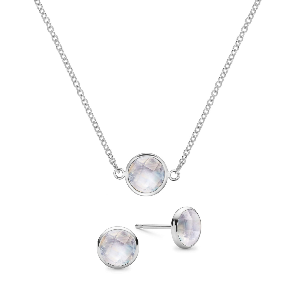 Grand 1 Moonstone Necklace and Earrings Set in 14k Gold (June)