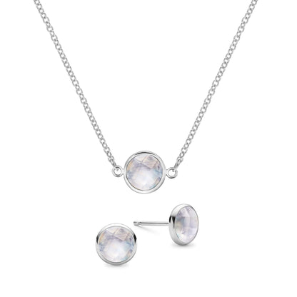Grand 1 Moonstone Necklace and Earrings Set in 14k Gold (June)