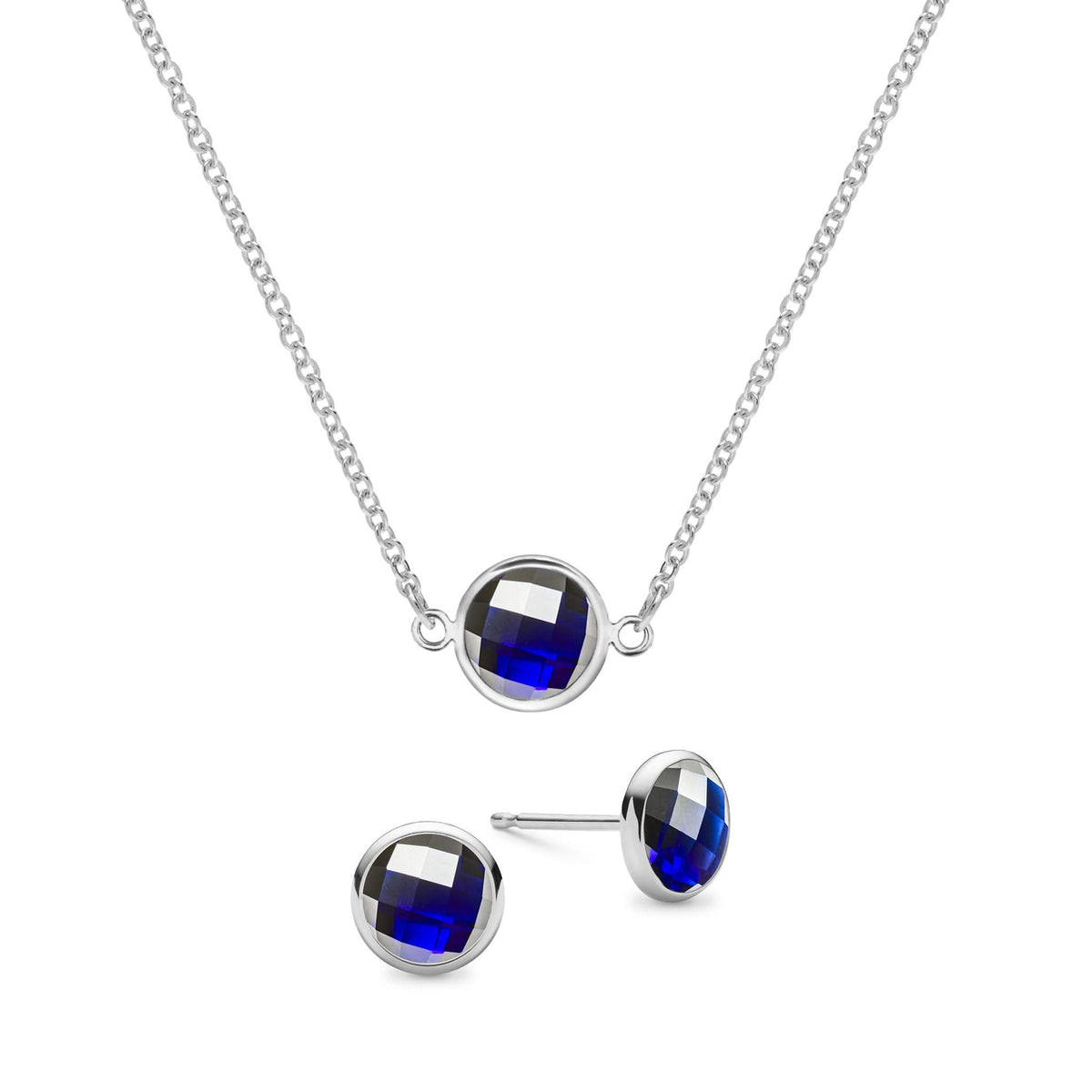 Grand 1 Sapphire Necklace and Earrings Set in 14k Gold (September)