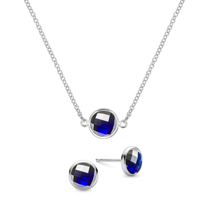 Grand 1 Sapphire Necklace and Earrings Set in 14k Gold (September)