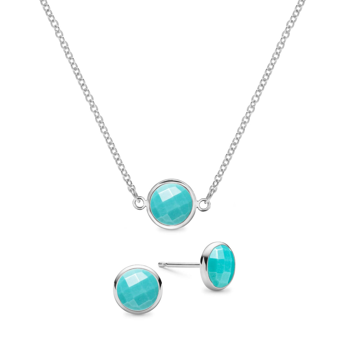 Grand 1 Turquoise Necklace and Earrings Set in 14k Gold (December)
