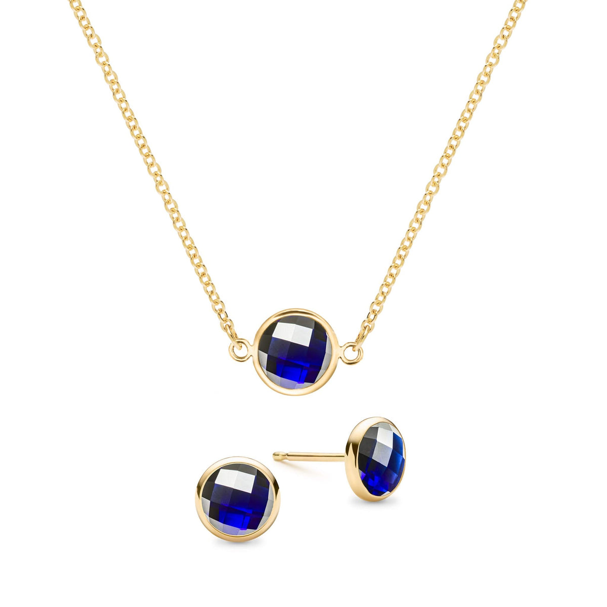 Grand 1 Sapphire Necklace and Earrings Set in 14k Gold (September)