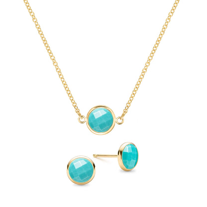 Grand 1 Turquoise Necklace and Earrings Set in 14k Gold (December)