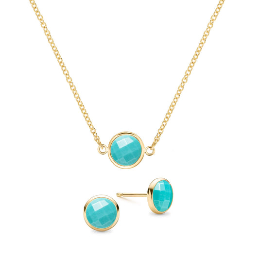 Grand 1 Turquoise Necklace and Earrings Set in 14k Gold (December)
