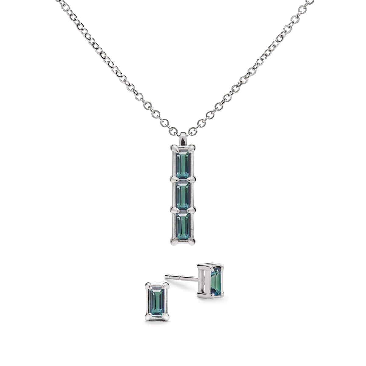 Providence 3 Alexandrite Pendant and Stud Earrings Set in 14k Gold (June)