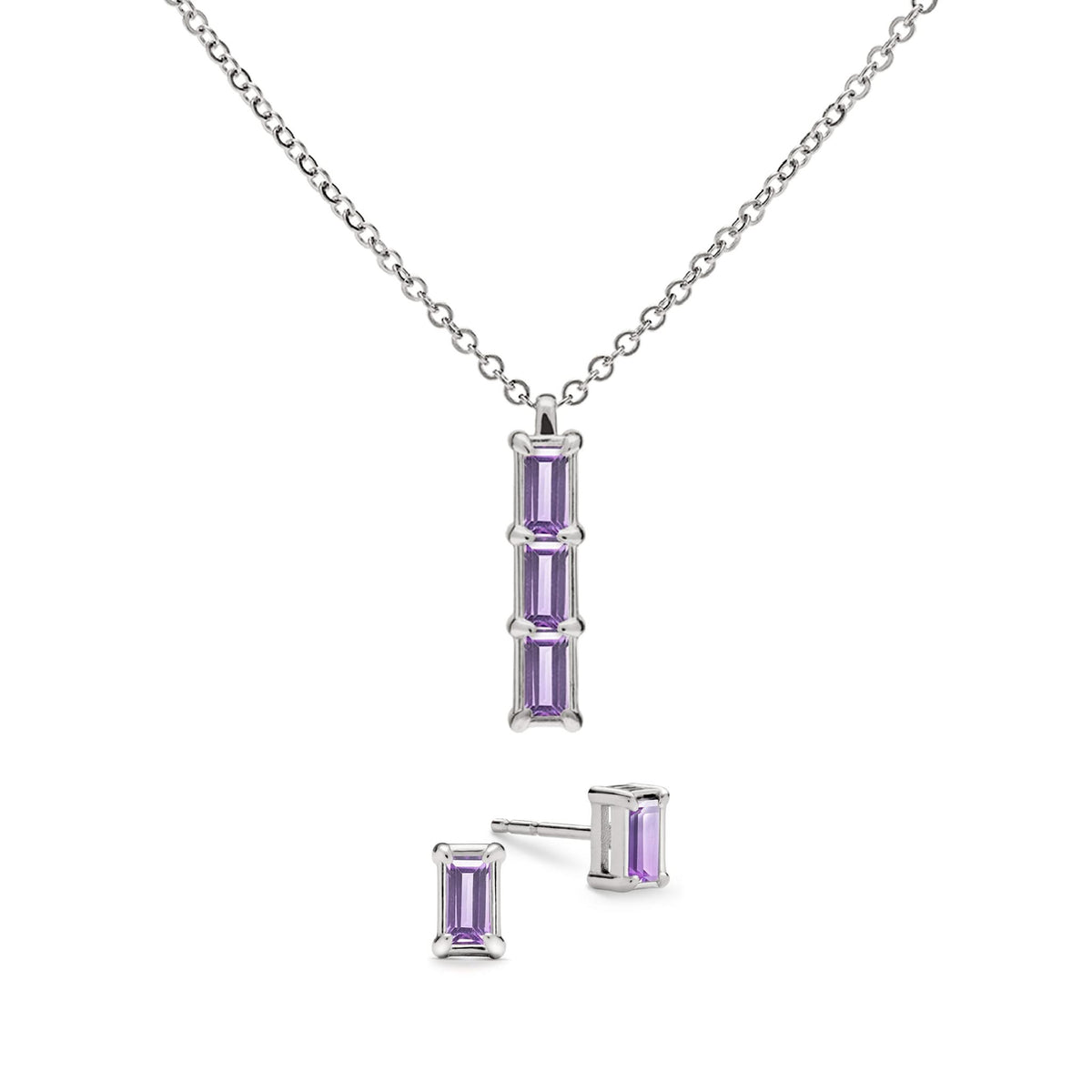 Providence 3 Amethyst Pendant and Stud Earrings Set in 14k Gold (February)