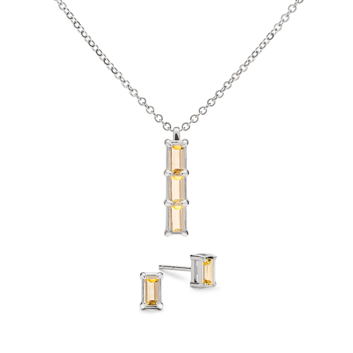 Providence 3 Citrine Pendant and Stud Earrings Set in 14k Gold (November)