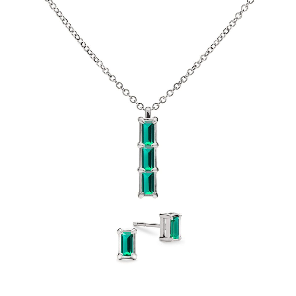 Providence 3 Emerald Pendant and Stud Earrings Set in 14k Gold (May)