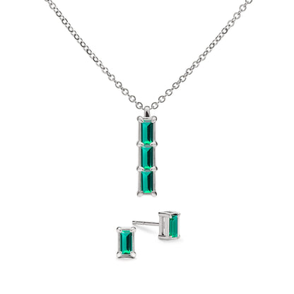 Providence 3 Emerald Pendant and Stud Earrings Set in 14k Gold (May)