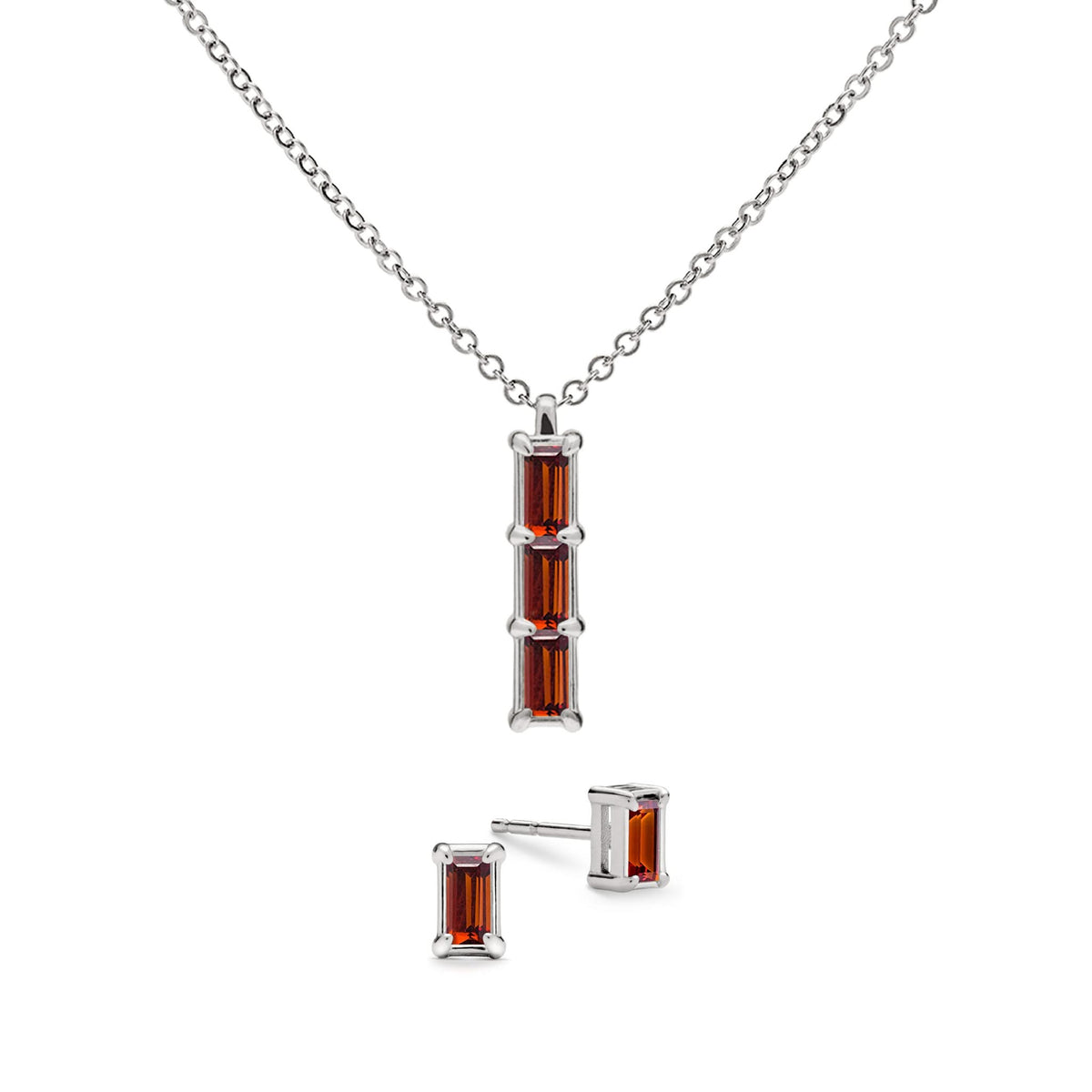 Providence 3 Garnet Pendant and Stud Earrings Set in 14k Gold (January)