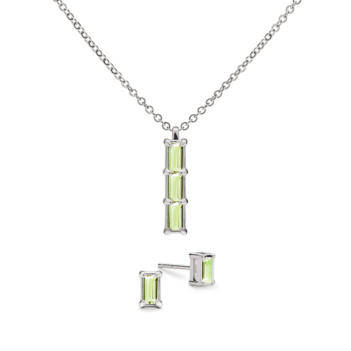 Providence 3 Peridot Pendant and Stud Earrings Set in 14k Gold (August)