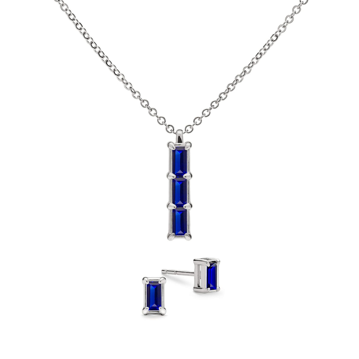Providence 3 Sapphire Pendant and Stud Earrings Set in 14k Gold (September)