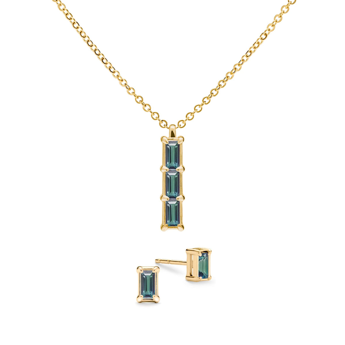 Providence 3 Alexandrite Pendant and Stud Earrings Set in 14k Gold (June)