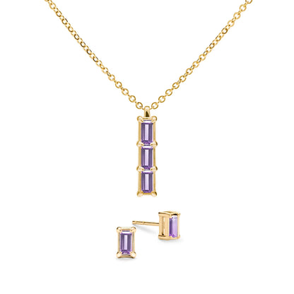 Providence 3 Amethyst Pendant and Stud Earrings Set in 14k Gold (February)