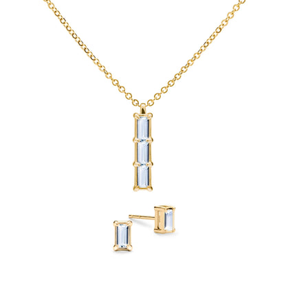 Providence 3 Aquamarine Pendant and Stud Earrings Set in 14k Gold (March)