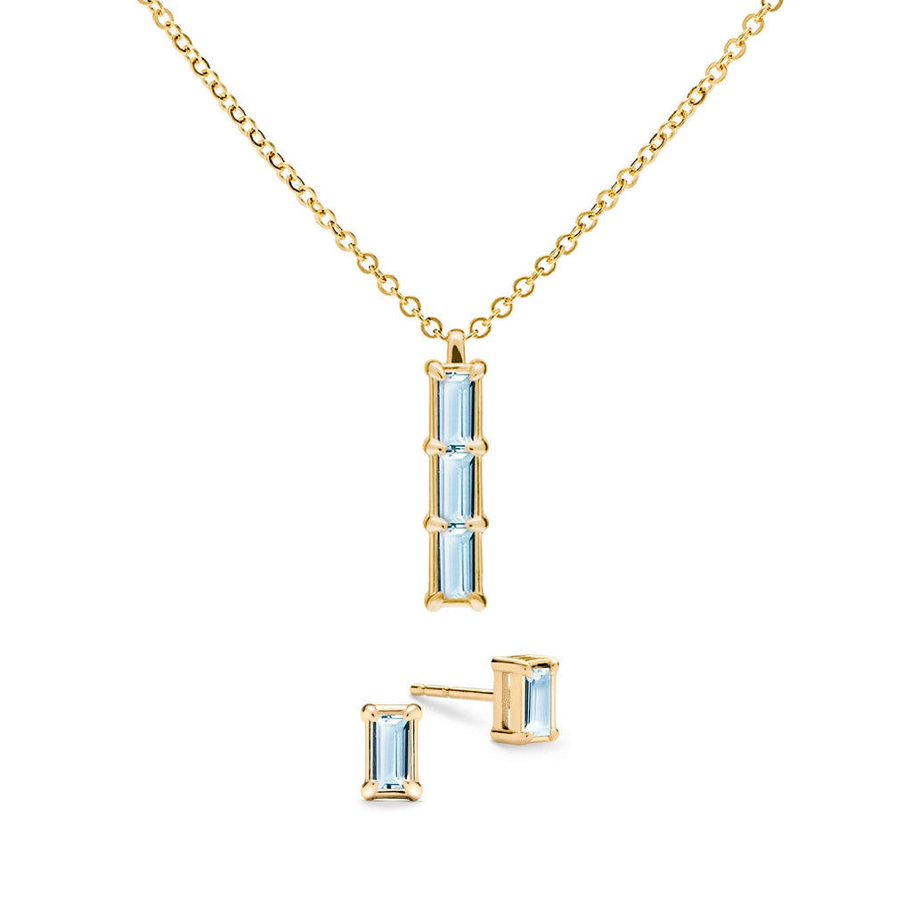 Providence 3 Nantucket Blue Topaz Pendant and Stud Earrings Set in 14k Gold (December)