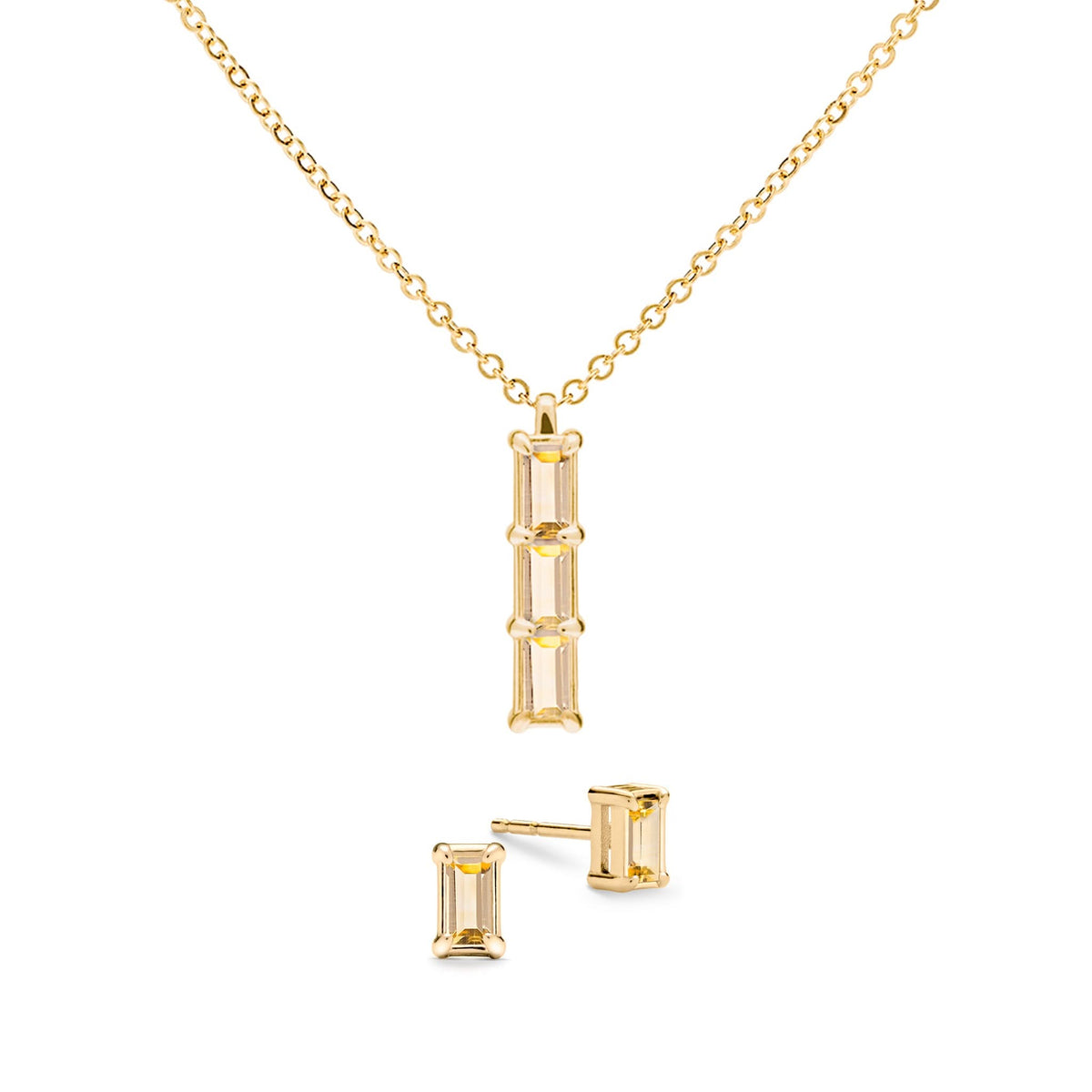 Providence 3 Citrine Pendant and Stud Earrings Set in 14k Gold (November)