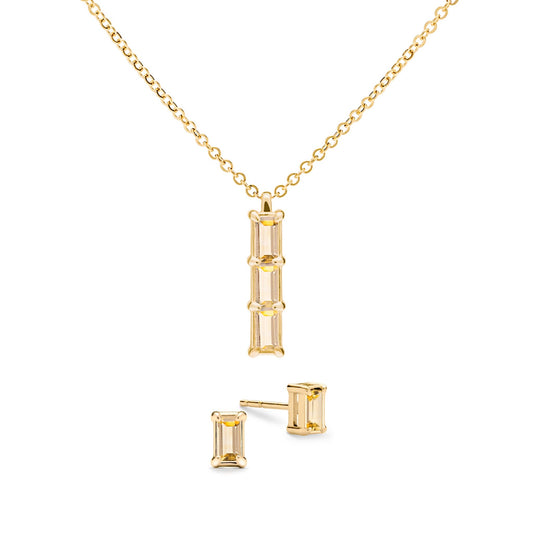 Providence 3 Citrine Pendant and Stud Earrings Set in 14k Gold (November)