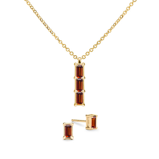 Providence 3 Garnet Pendant and Stud Earrings Set in 14k Gold (January)