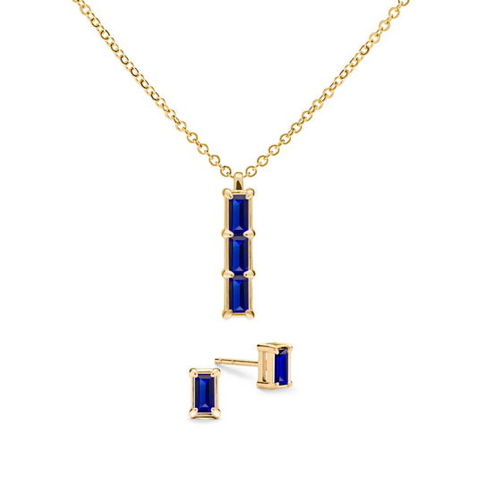 Providence 3 Sapphire Pendant and Stud Earrings Set in 14k Gold (September)