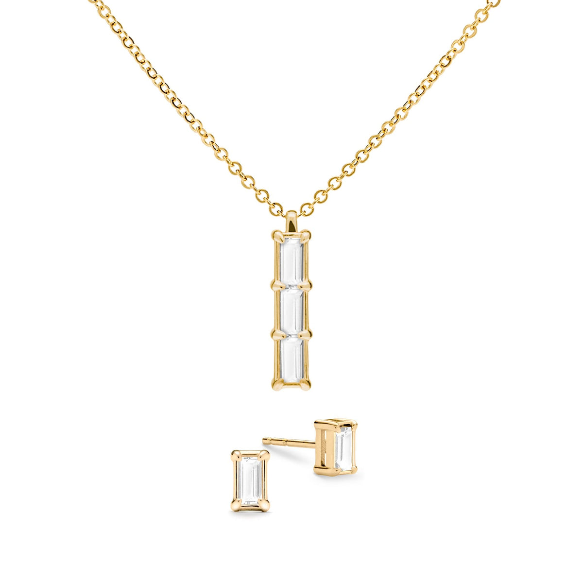 Providence 3 White Topaz Pendant and Stud Earrings Set in 14k Gold (April)