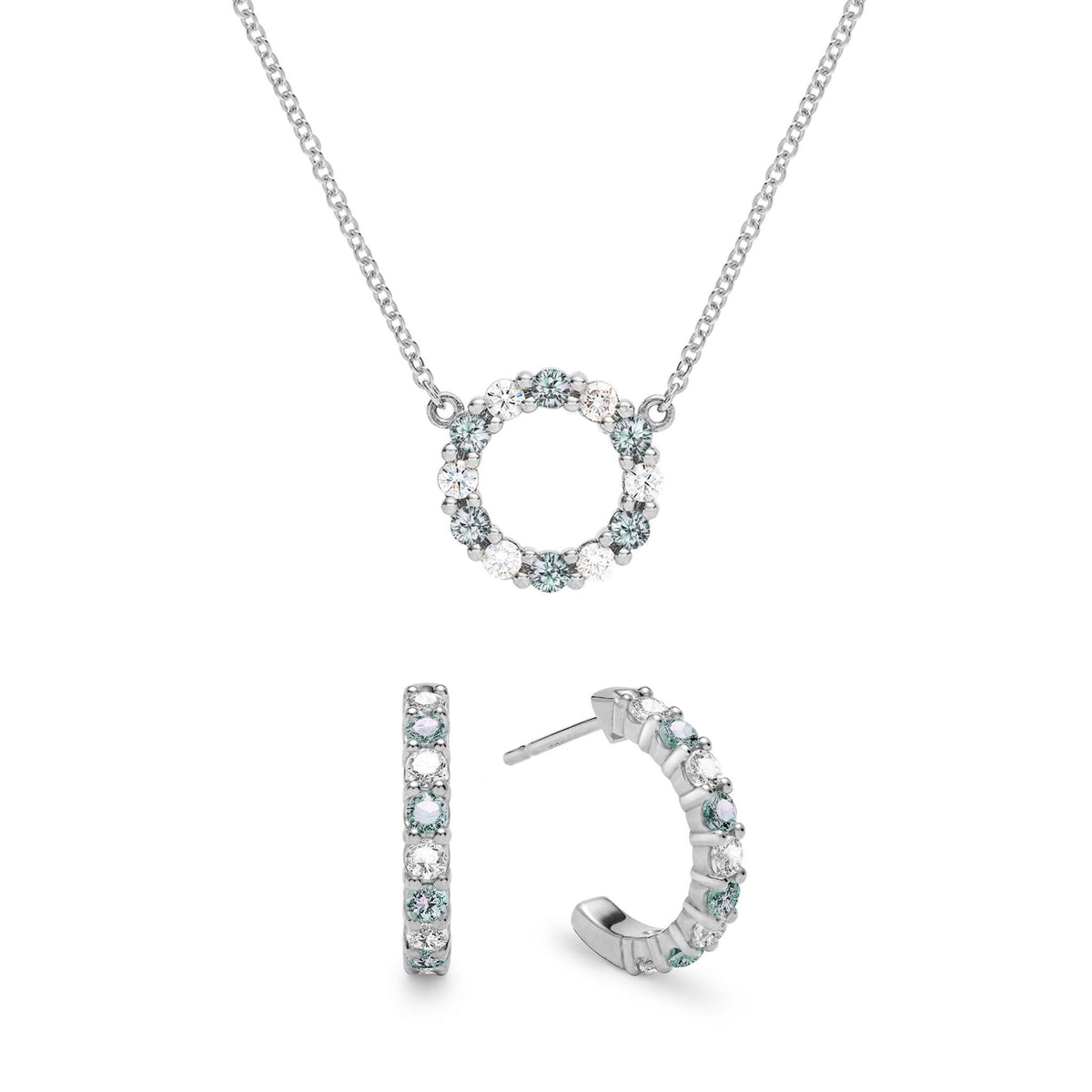 Rosecliff Small Circle Diamond & Alexandrite Necklace and Huggie Hoop Earrings Set in 14k Gold (June)