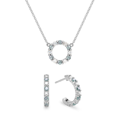 Rosecliff Small Circle Diamond & Alexandrite Necklace and Huggie Hoop Earrings Set in 14k Gold (June)