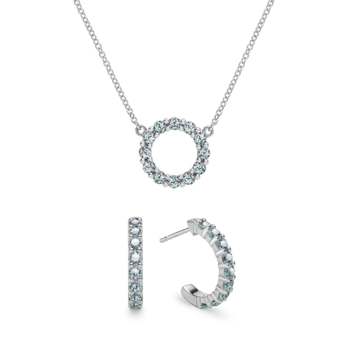 Rosecliff Small Circle Alexandrite Necklace and Huggie Hoop Earrings Set in 14k Gold (June)