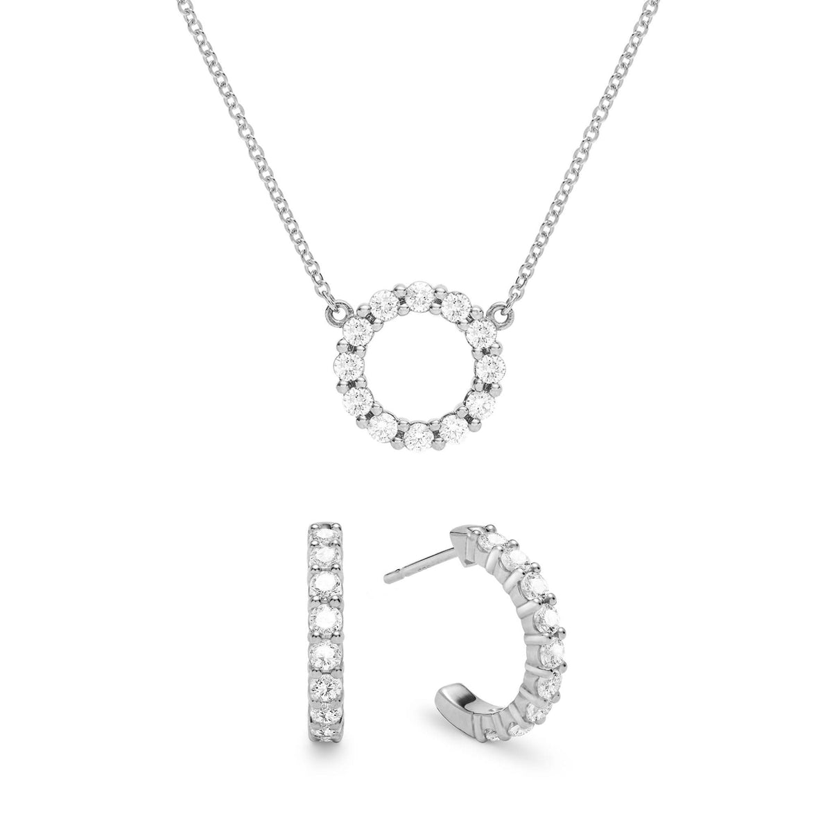 Rosecliff Small Circle Diamond Necklace and Huggie Hoop Earrings Set in 14k Gold (April)