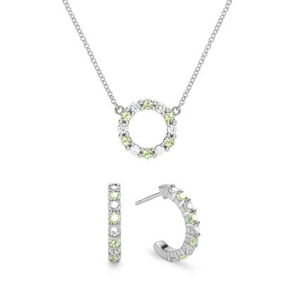 Rosecliff Small Circle Diamond & Peridot Necklace and Huggie Hoop Earrings Set in 14k Gold (August)