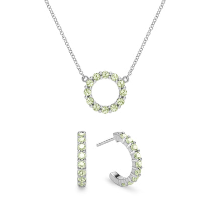 Rosecliff Small Circle Peridot Necklace and Huggie Hoop Earrings Set in 14k Gold (August)