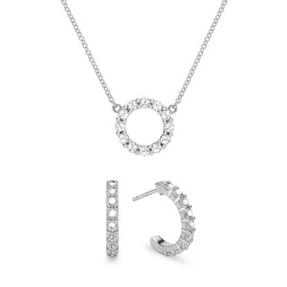 Rosecliff Small Circle White Topaz Necklace and Huggie Hoop Earrings Set in 14k Gold (April)