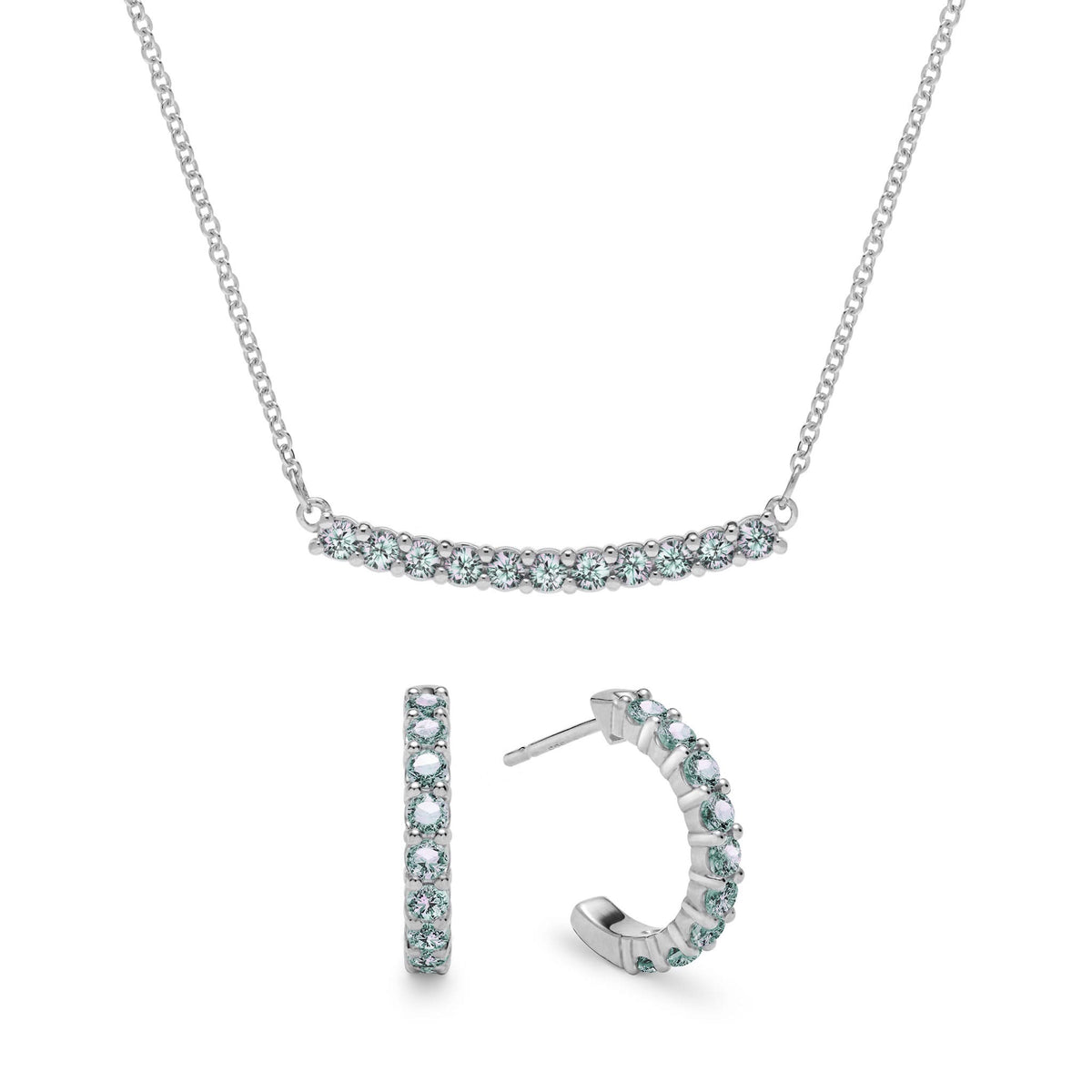 Rosecliff Alexandrite Bar Necklace and Huggie Hoop Earrings Set in 14k Gold (June)