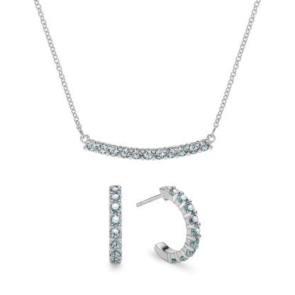 Rosecliff Alexandrite Bar Necklace and Huggie Hoop Earrings Set in 14k Gold (June)